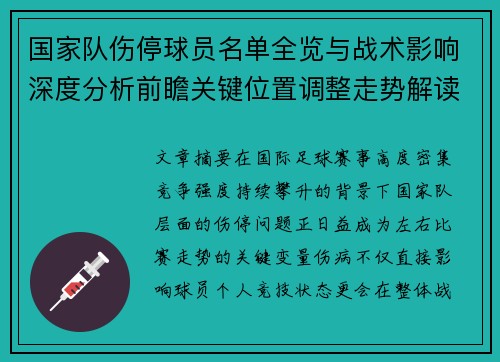 国家队伤停球员名单全览与战术影响深度分析前瞻关键位置调整走势解读 国家队伤停球员名单全览与战术影响深度分析前瞻关键位置调整走势解读